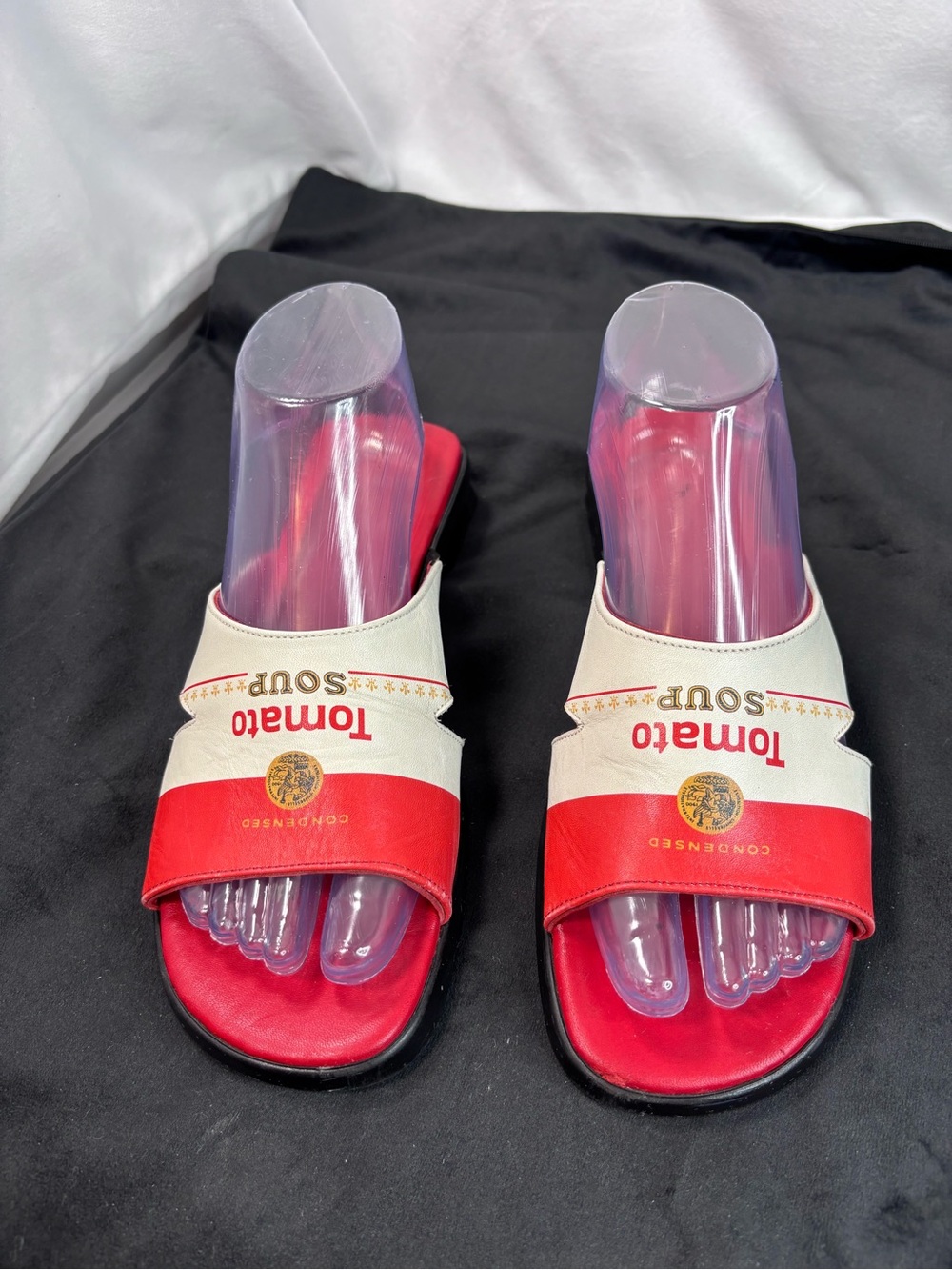 Vintage 1990s Jeon Campbell’s Tomato Soup  Pop Art Novelty Slide Sandals Sz - Picture 2 of 10